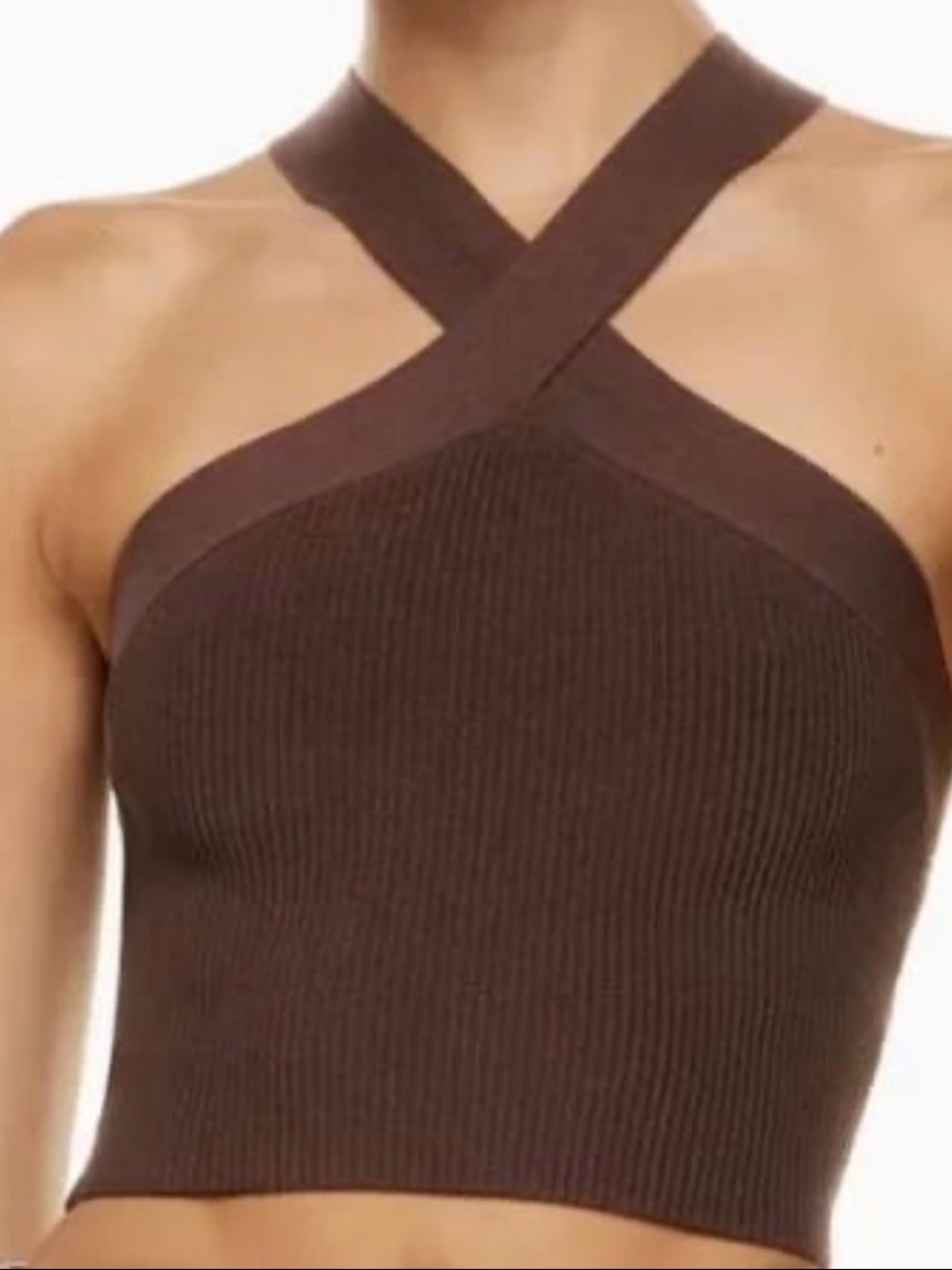 Aritzia Babaton Sculpt Knit Criss Cross Cropped Tank brown knit halter crop top